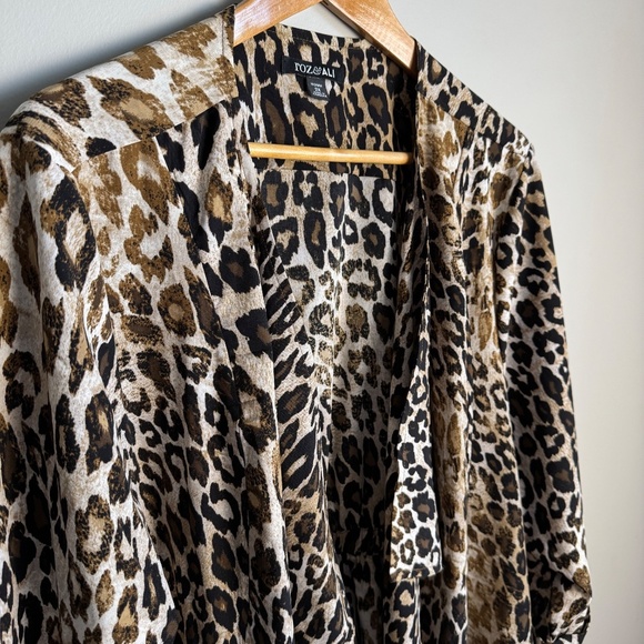 Roz‎ & Ali Women's Open Front Leopard Print Kimono Tunic Top Size 2X Pockets - Picture 5 of 12